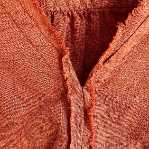 ANTHROPOLOGIE HOLDING HORSES Ginnie Tie Sleeve Linen Tunic Orange V Neck Size S - Picture 9 of 16
